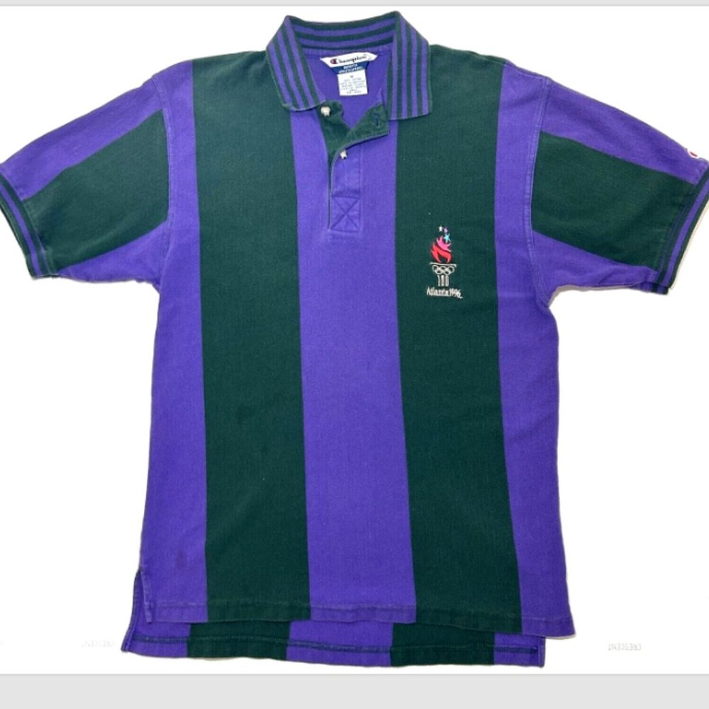 Atlanta 1996 Olympics Champion Polo Mens Medium Short Sleeve Shirt Striped